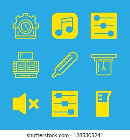 control icons set with mute speaker, cylinder and control system vector set