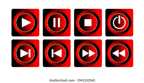Conjunto de iconos de control. Botones de vídeo y audio. Botones del reproductor de medios. Iconos del sitio web. Reproducir, detener, pausar y rebobinar elementos sobre fondo blanco.