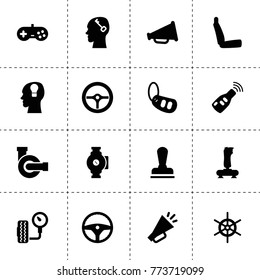 Control icons. vector collection filled control icons. includes symbols such as water pump, stamp, steering wheel, car key, car alarm key. use for web, mobile and ui design.