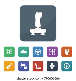 Control icons. vector collection filled control icons such as steering wheel, car key, gearbox, mechanical transmission, car lock, chair, pump, joystick, drone