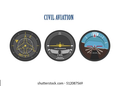 Control indicators of aircraft and helicopters. The instrument panel in a flat style on a white background. Vector illustration.