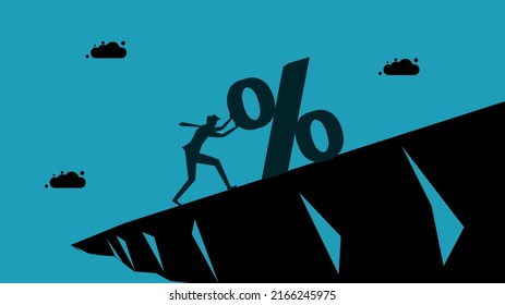 Control Interest Rate Adjustments Due To Rising Inflation. Business People Push Up Percentage. Business Concept Vector