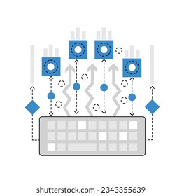 Control keys on keyboard. Gaming industry, computer online games vector illustration