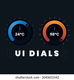 Control knob used for regulating. Dashboard UI and UX Kit. Control center design. Progress bar. Temperature control. Eps 10, user interface ui