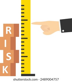 control or limit loss concept, risk assessment, analyze potential danger level, measure acceptable loss for investment, businessman investor standing on a pile of risk boxes measuring his judgment