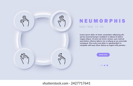Control line icon. Interactive, touch control, touchpad, smartphone, laptop, convenience, swipe, zoom out, zoom in.. Neomorphism style. Vector line icon for business and advertising