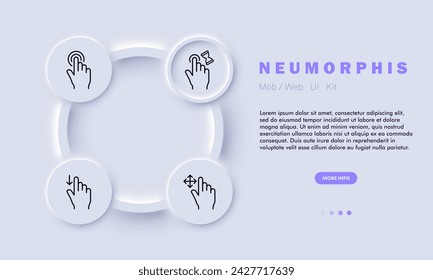 Control line icon. Touchscreen interface, intuitive operation, responsive feedback, tactile controls, touch-sensitive technology. Neomorphism style. Vector line icon for business and advertising