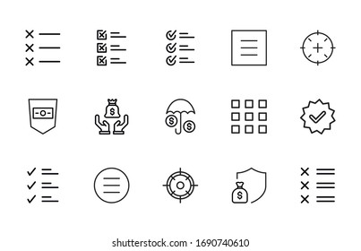Einstellung der Zeilensymbole. Schlagt Vektorillustrationen für trendiges Design. Einfache Piktogramme für mobile Konzepte und Web-Apps. Vektorillustration-Zeilensymbole einzeln auf weißem Hintergrund. 