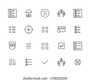 Conjunto de iconos de línea de control. Elementos vectoriales de trazo para el diseño moderno. Pictogramas simples para concepto móvil y aplicaciones web. Iconos de línea de vectores aislados en un fondo blanco. 