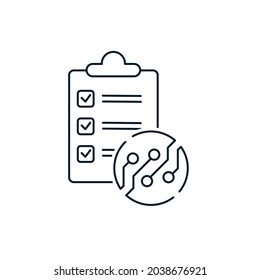 Lista de controles. Descripción y características técnicas del concepto, proceso de implementación de tecnología electrónica. Icono del vector aislado en fondo blanco.