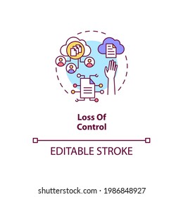 Control loss concept icon. SaaS challenge idea thin line illustration. Reports and visibility. Storage with cloud-based management. Vector isolated outline RGB color drawing. Editable stroke