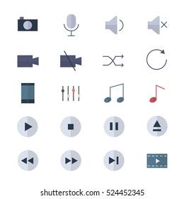 Control Media and Music Player Icons Set Of Vector  Style Colorful Flat