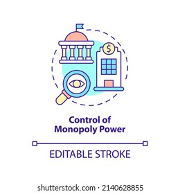 Control Of Monopoly Power Concept Icon. Legislative Measures. Mixed Economy Features Abstract Idea Thin Line Illustration. Isolated Outline Drawing. Editable Stroke. Arial, Myriad Pro-Bold Fonts Used