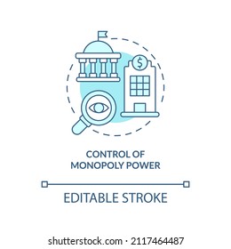 Control Of Monopoly Power Turquoise Concept Icon. Legislative Measures. Mixed Economy Abstract Idea Thin Line Illustration. Isolated Outline Drawing. Editable Stroke. Arial, Myriad Pro-Bold Fonts Used