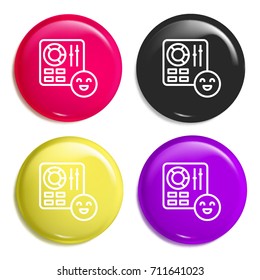 Control multi color glossy badge icon set. Realistic shiny badge icon or logo mockup