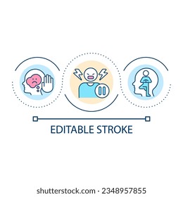 Control negative feelings loop concept icon. Stay calm. Attitude and mood. Emotional regulation abstract idea thin line illustration. Isolated outline drawing. Editable stroke. Arial font used