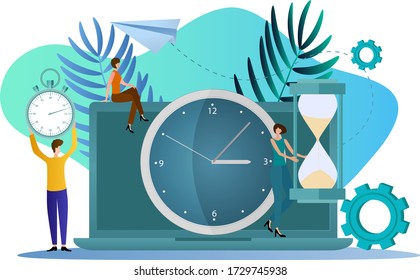 Control a lo largo del tiempo.El concepto de administración del tiempo es el control del flujo de trabajo.Ilustración vectorial plana.