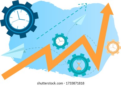 Control over the time,the concept of management of business process.Workflow and teamwork.Flat vector illustration.
