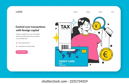 Control over transactions with foreign capital as a measure to reduce inflation web banner or landing page. Economics crisis. Growing up prices and value of money decline. Flat vector illustration