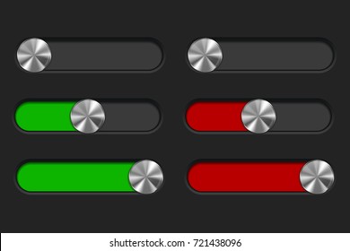 Control panel with black slider bar. Green and red. Vector 3d illustration