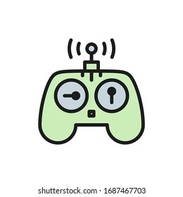 Control panel for drone, remote controller, gamepad flat color line icon.