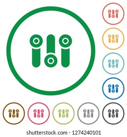 Control panel flat color icons in round outlines on white background