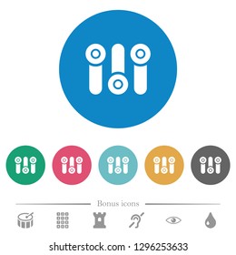 Control panel flat white icons on round color backgrounds. 6 bonus icons included.