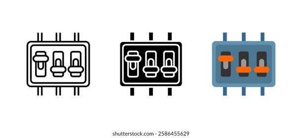 Control panel icon. Settings adjustment sign. Electrical switchboard symbol. Circuit regulation pictogram. Industrial control system illustration.