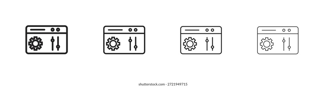 Los iconos del panel de control delinean el diseño de Vector negro. Línea con trazo editable.