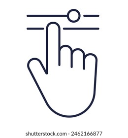 Control panel line icon. Adjustment button with hand symbol. Filter control settings, adjusting concept. Multimedia logo for web and mobile. Setting pictogram. Editable vector stoke. Pixel Perfect.