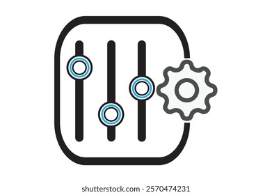 Control Panel Line Icon. Adjustment Button with Hand Linear Pictogram. Control Panel and Pointer Outline Icon. Multimedia adjusting symbol. Editable Stroke.