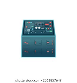Control panel. Metal electronic panel of a spaceship with neon elements. Element for creating a background.
