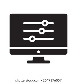 Painel de controle em um ícone de tela de computador para ajustar as configurações do sistema representando um painel de controle para personalização de software e vetor de preferência do usuário ícone de glifo sólido