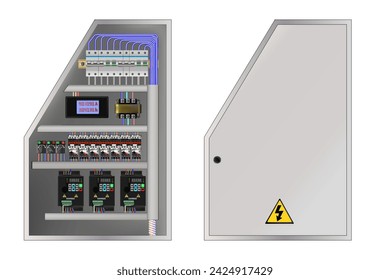 Control Panel. Production control panel and control of computer devices. Touchpad. Transparent door. Vector graphics