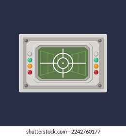 Control panel screen with target indicator cartoon illustration. Retro console screen with target. Metal dashboard or display of spacecraft or space ship. Equipment, machine, computer concept