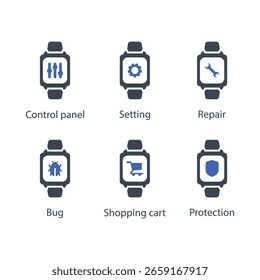 Panel de control, Configuración, Reparación, Bug, Carrito de compras, Protección, icono