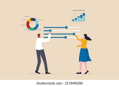 Control panel or slider for marketing campaign optimization, SEO or online service customization, application development concept, business people control slider bar interface to optimize system.