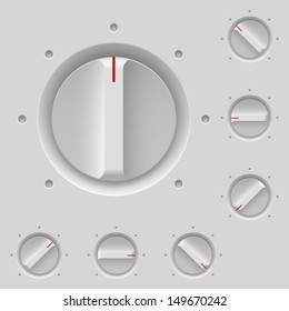 Panel de control con interruptores. Ilustración en gris