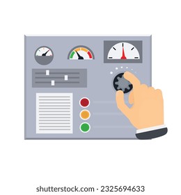 Control panel control. Turn on the remote control button, vector illustration