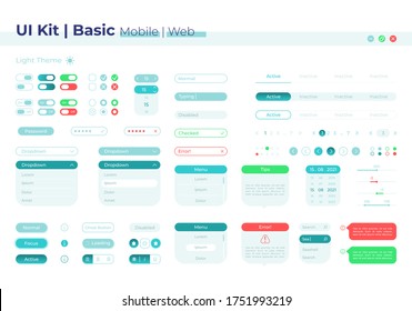 Control panel UI elements kit. Setting buttons. Basic isolated vector icon, bar and dashboard template. Web design widget collection for mobile application with light theme interface