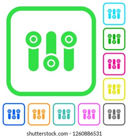 Control panel vivid colored flat icons in curved borders on white background