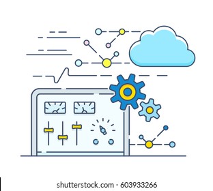 Control panel for your own personal cloud. Vector illustration of API cloud computing options
