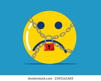 Control pessimistic emotions. Locked negative thoughts icon with padlock 