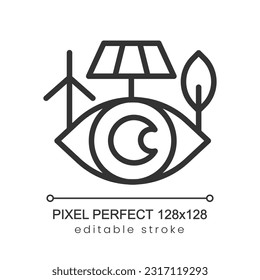 Control of power generation pixel perfect linear icon. Alternative sources and nature care. Thin line illustration. Contour symbol. Vector outline drawing. Editable stroke. Poppins font used