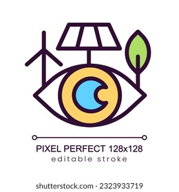 Control of power generation pixel perfect RGB color icon. Alternative sources and nature care. Isolated vector illustration. Simple filled line drawing. Editable stroke. Poppins font used
