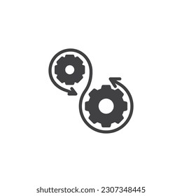 Control process vector icon. filled flat sign for mobile concept and web design. Gears and arrows glyph icon. Symbol, logo illustration. Vector graphics
