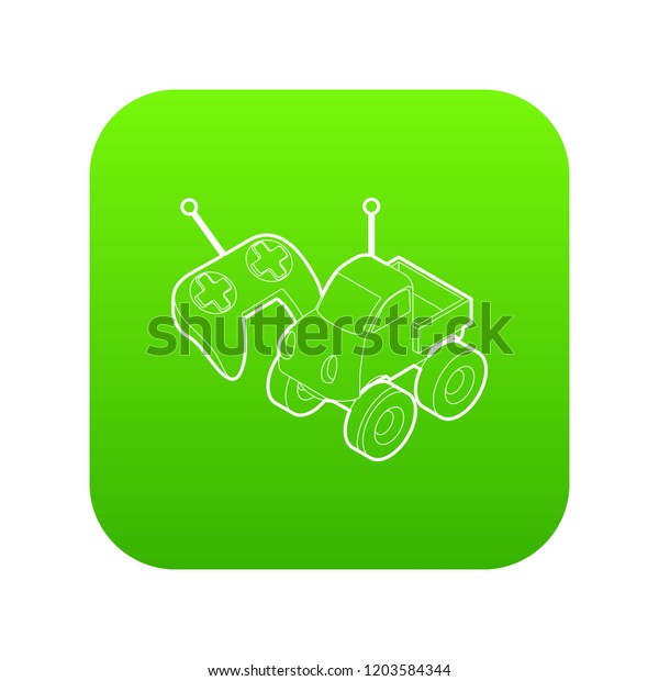 Control remote car toy. Outline illustration\
of control remote car toy vector icon green vector isolated on\
white background