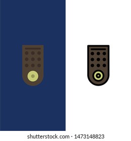 Control, Remote, TV  Icons. Flat and Line Filled Icon Set Vector Blue Background