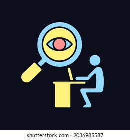 Control RGB color icon for dark theme. Boost employee productivity. Observe employee activity. Isolated vector illustration on night mode background. Simple filled line drawing on black.