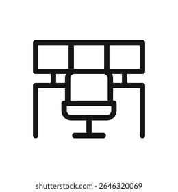 Control room furniture line icon, multi monitor security workstation vector symbol with editable stroke